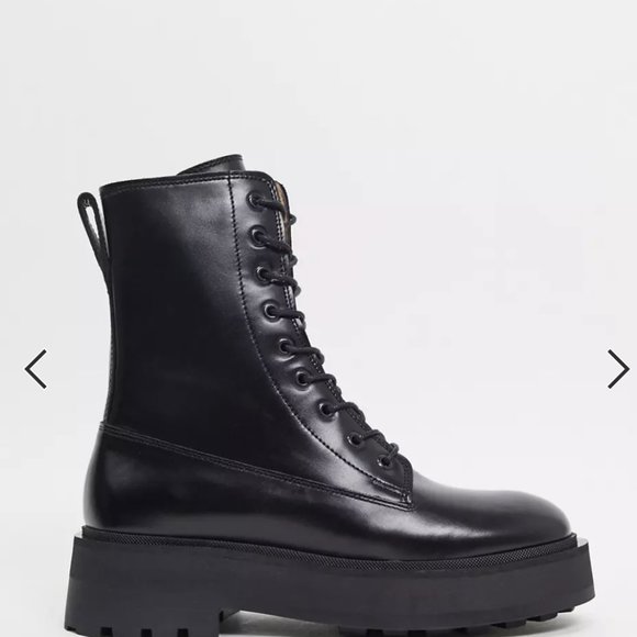 & Other Stories leather lace up chunky flat boots in black - Picture 4 of 13